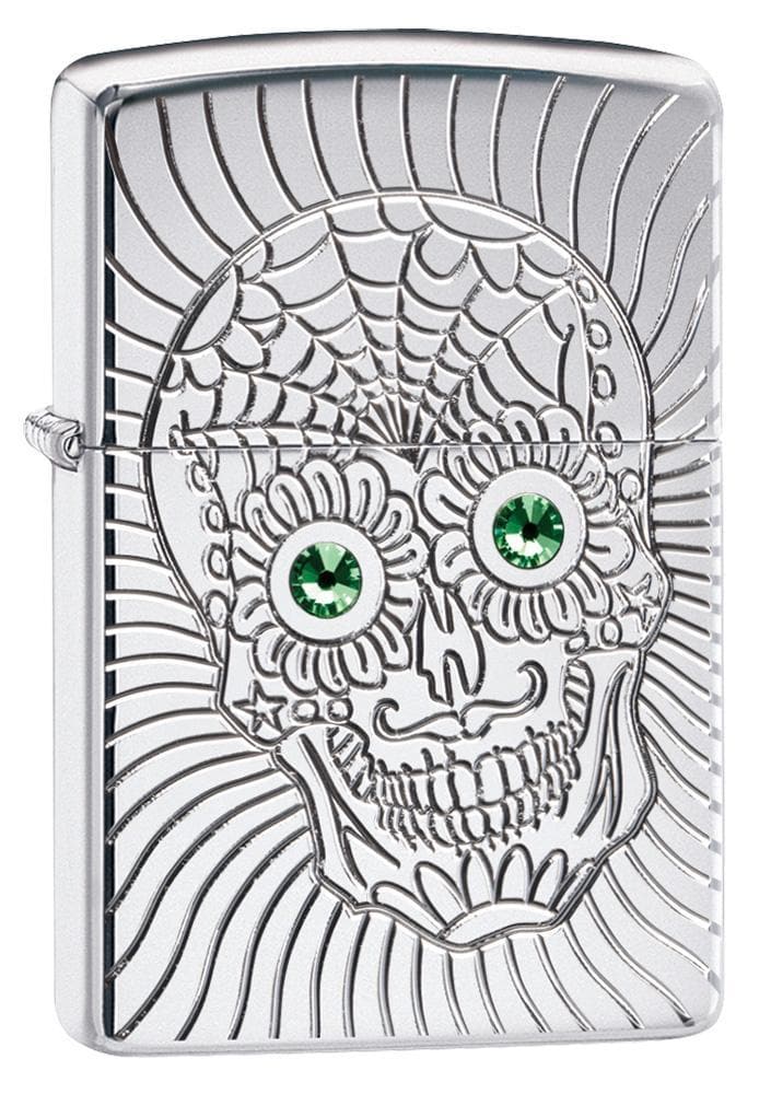 Zippo 49172 Armor Sugar Skull Design High Polish Chrome Windproof Lighter, Classic Model, Silver - OUTBACK