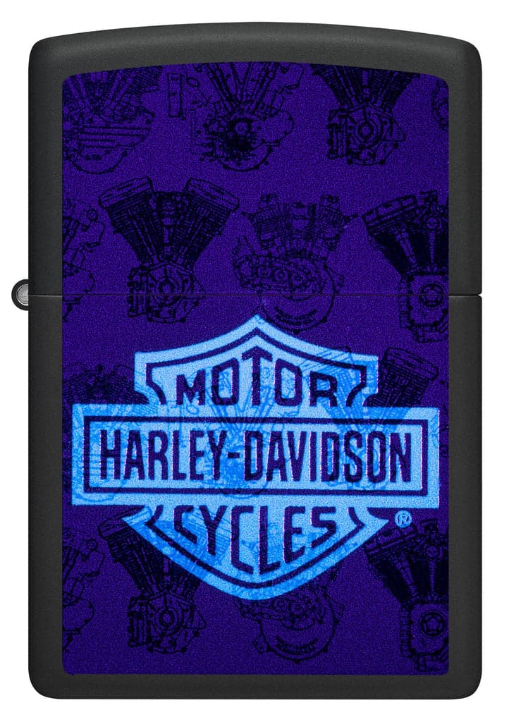 Zippo 48600 218 Harley Davidson Black Light Logo Black Matte Windproof Lighter - OUTBACK