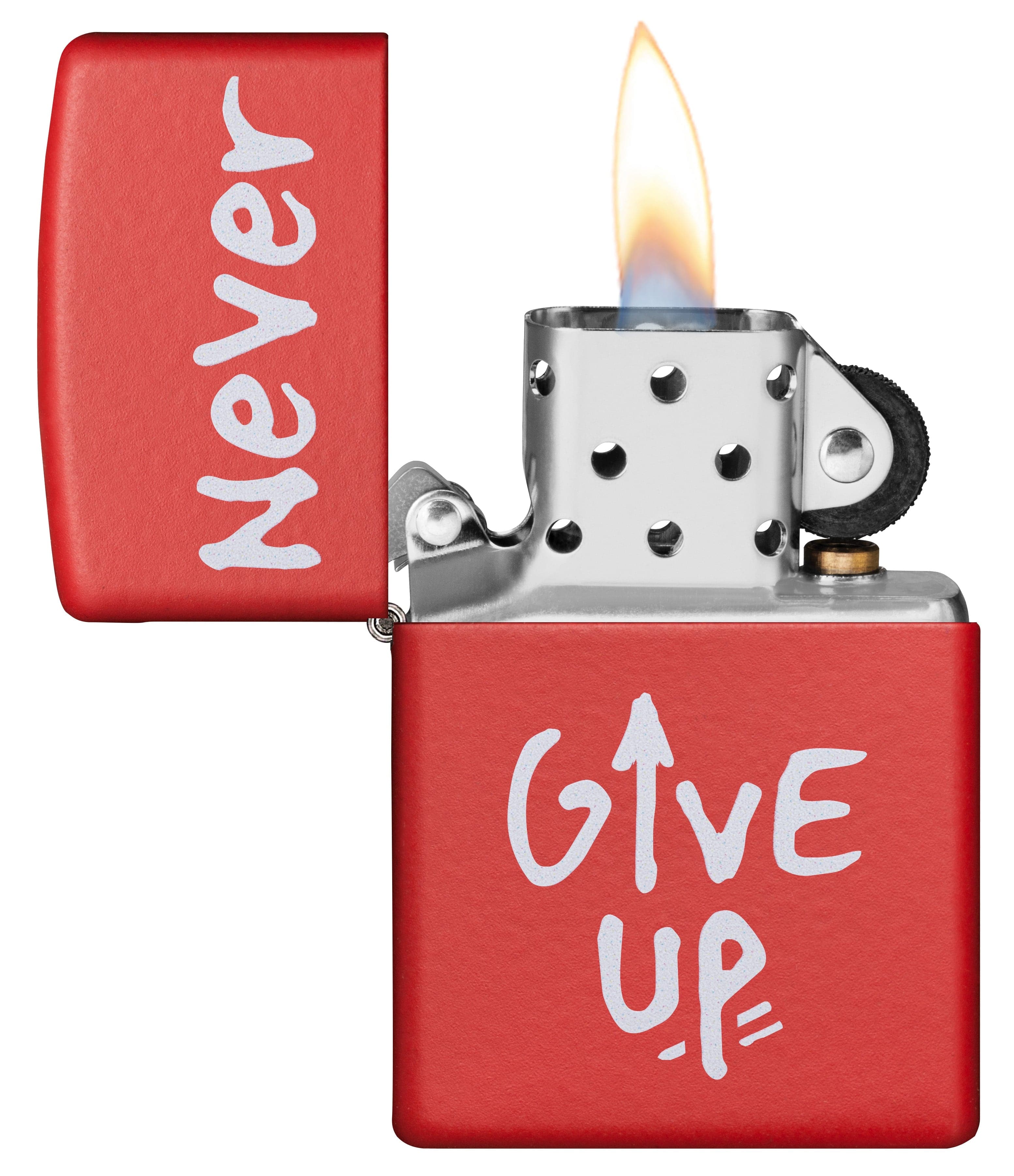 Zippo CI412257 233 Never Give Up Design Red Matte Windproof Lighter, Middle East Model, Red - OUTBACK