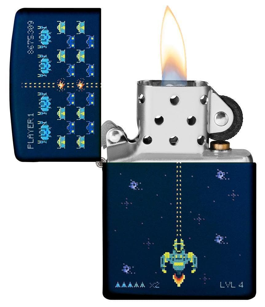 Zippo 49114 239 Pixel Game Design Navy Matte Windproof Lighter, Classic Model, Blue - OUTBACK