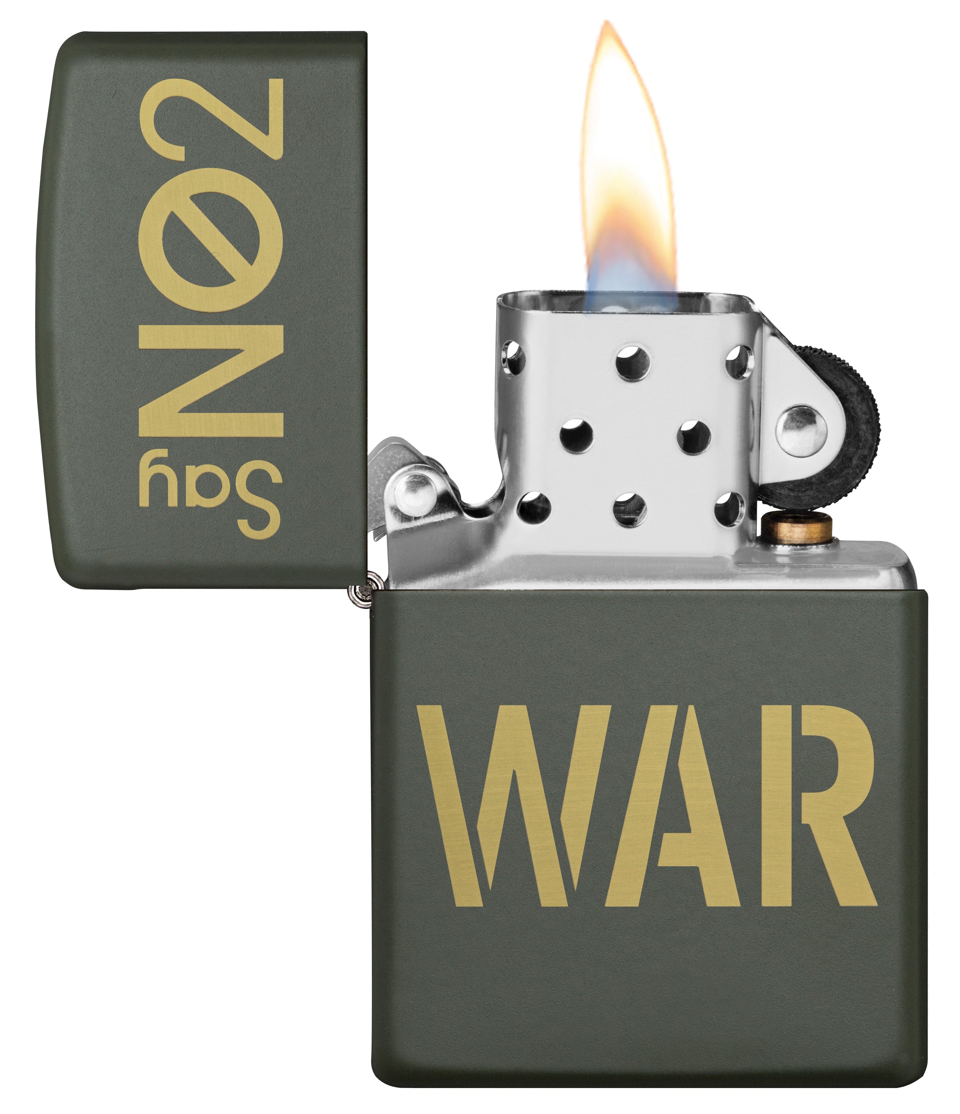 Zippo MP402954 221 Say No To War Design Green Matte Windproof Lighter, Middle East Model, Green - OUTBACK