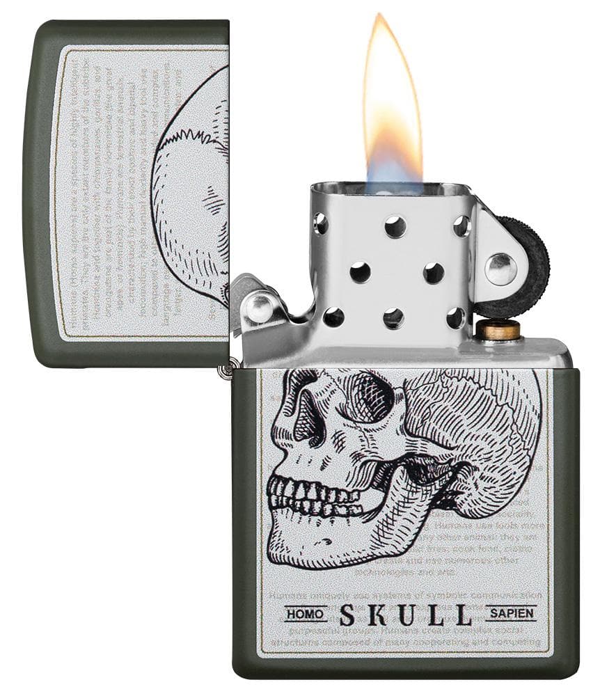 Zippo 49602 Skull Page Design Green Matte Windproof Lighter , Classic Model, Green Matte - OUTBACK