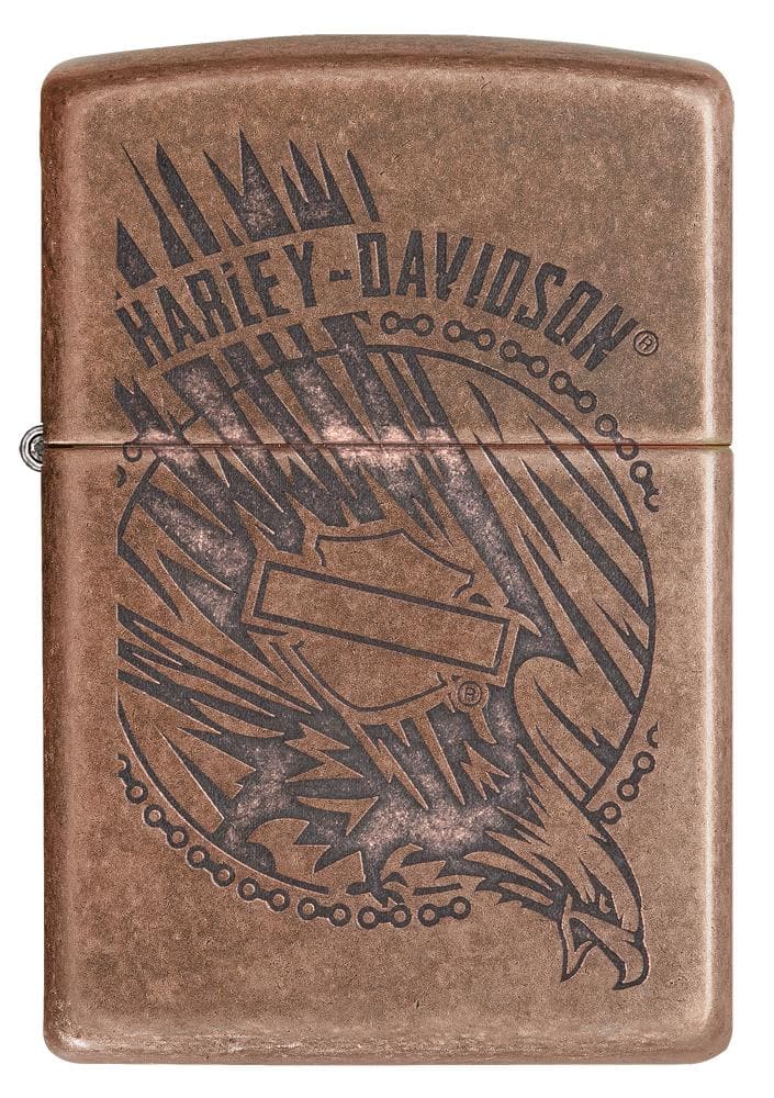 Zippo 29664 301FB Harley-Davidson Eagle Antique Copper Windproof Lighter, Harley-Davidson Model, Brown - OUTBACK