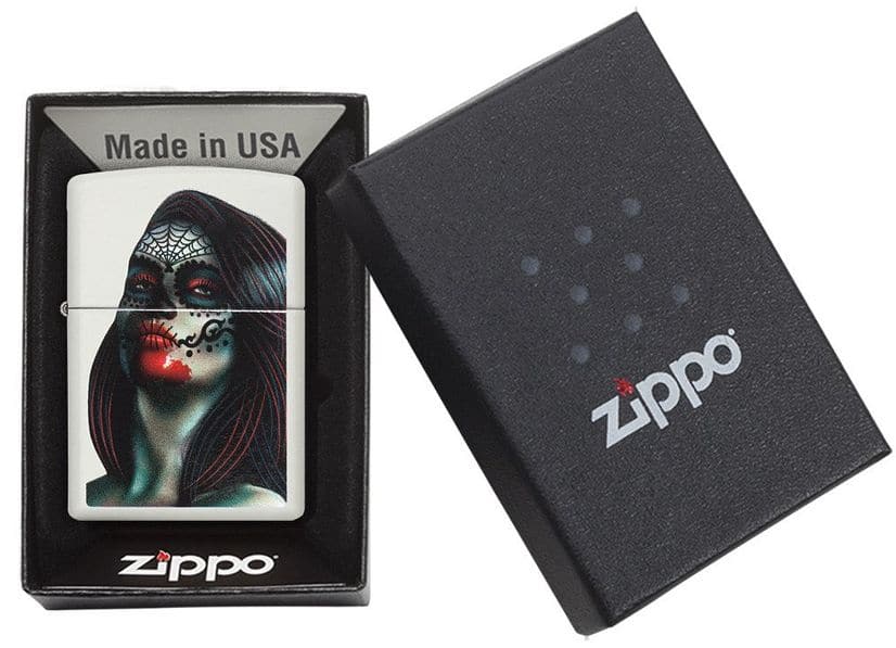 Zippo 29400 Day Of The Dead Lady Tattoo Street Chrome Windproof Lighter, Classic Model, Silver - OUTBACK