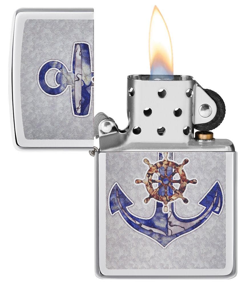 Zippo 49411 250 Anchor Design High Polish Chrome Windproof Lighter, Classic Model, Silver - OUTBACK