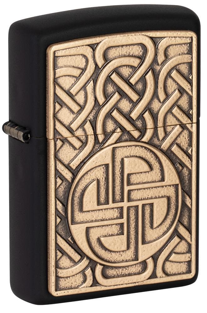 Zippo 49538 218 Norse Antique Brass Emblem Black Matte Windproof Lighter, Classic Model, Black - OUTBACK