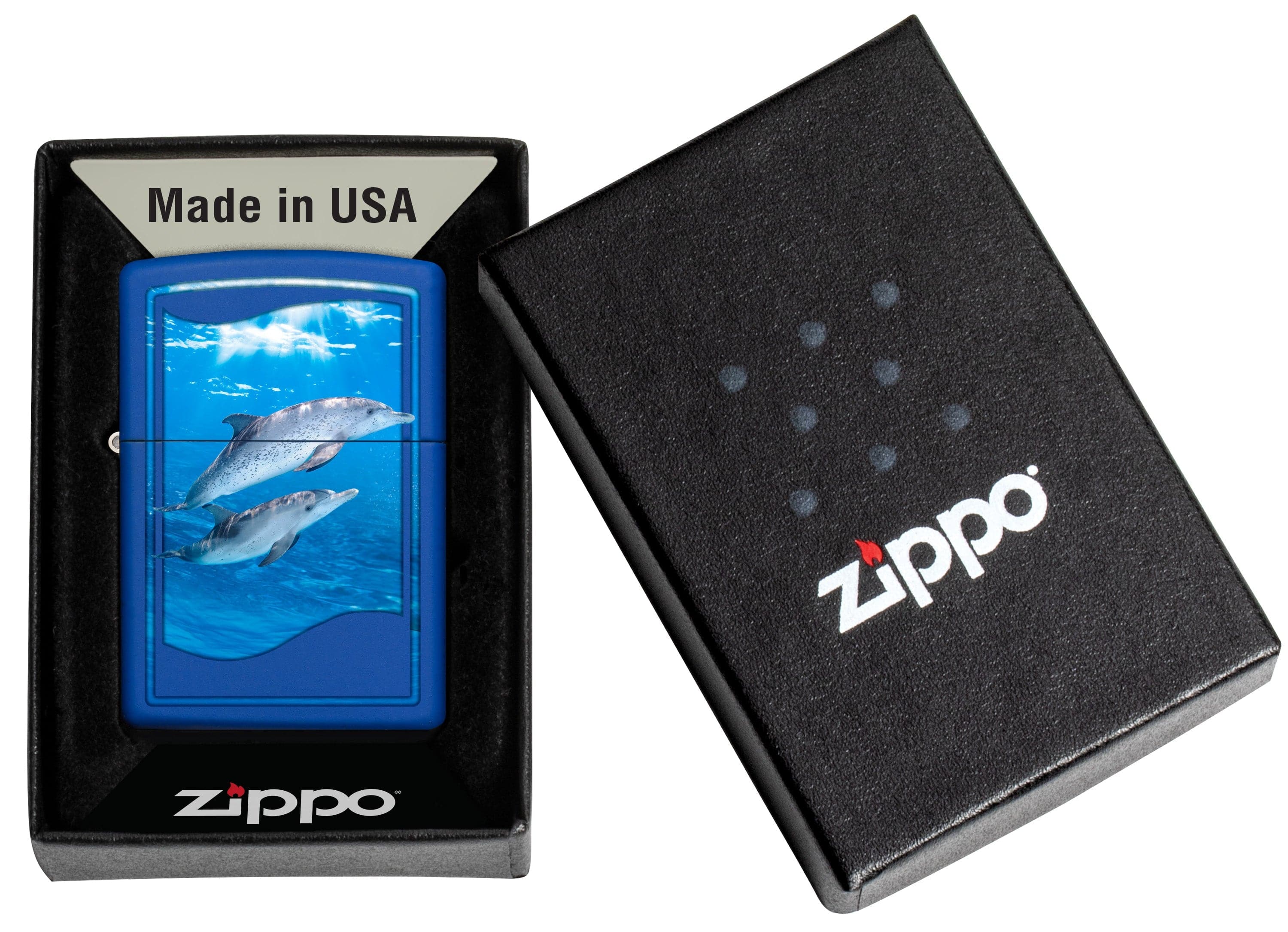 Zippo CI412701 229 Dolphin Design Royal Blue Matte Windproof Lighter, Middle East Model, Blue - OUTBACK