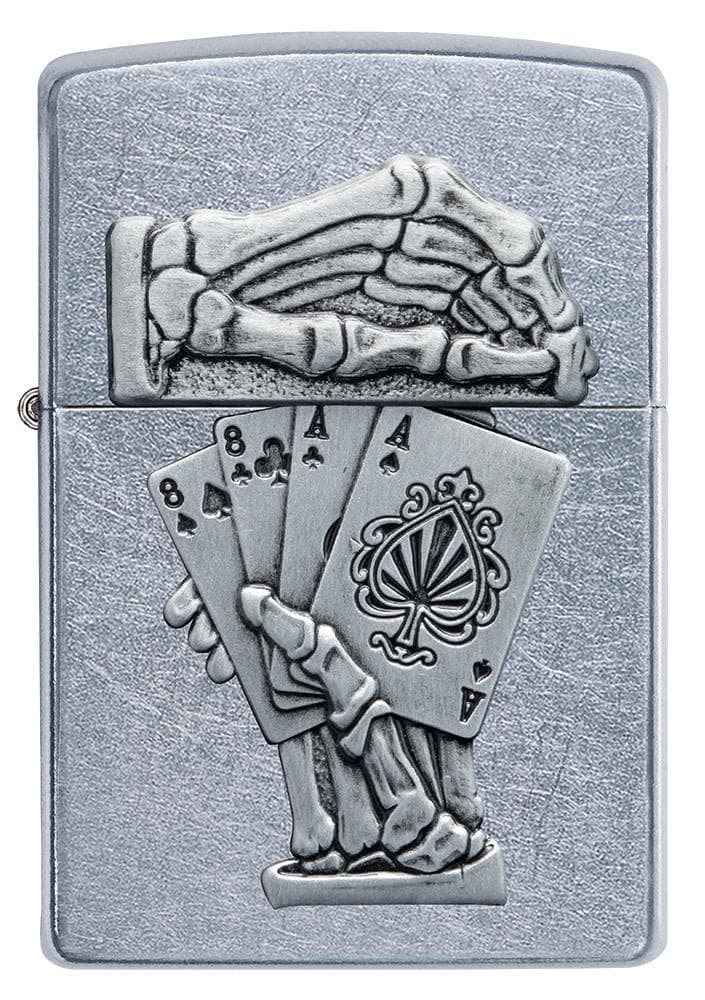 Zippo 49536 207 Dead Mans Hand Emblem Design Street Chrome Windproof Lighter, Classic Model, Silver - OUTBACK