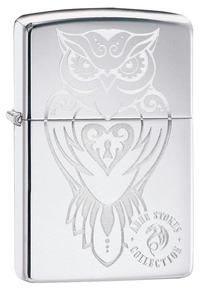 Zippo 49101 250 Engraved Owl Anne Stokes High Polished Chrome Windproof Lighter, Anne Stokes Model, Silver - OUTBACK