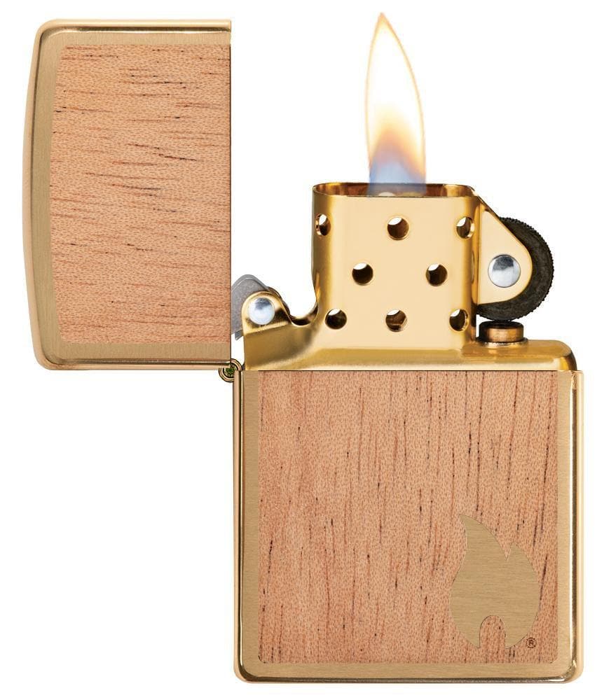 Zippo 29901 204B Woodchuck USA Flame Brushed Brass Windproof Lighter, Classic Model, Gold - OUTBACK