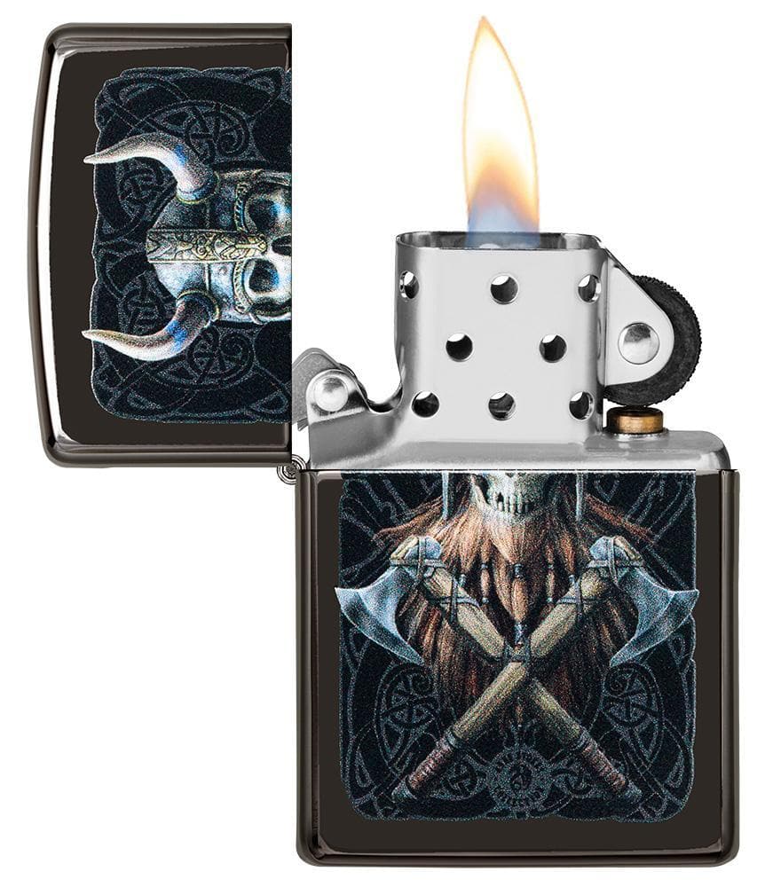 Zippo 49106 Zippo Anne Stokes Viking Skull High Polish Black Windproof Lighter, Classic Model, Black - OUTBACK