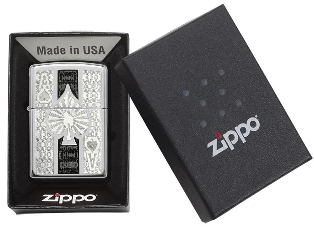 Zippo 24196 250 Engraved Intricate Spade High Polish Chrome Windproof Lighter , Classic Model, Silver - OUTBACK