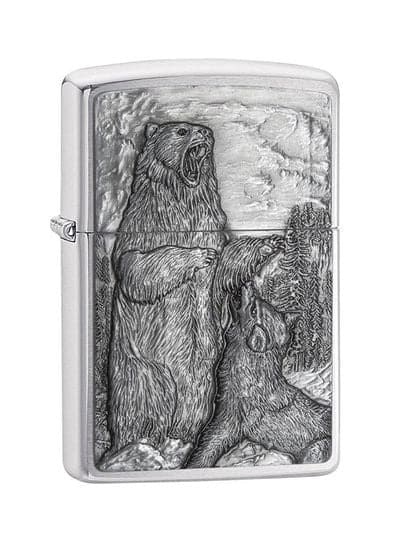 Zippo 29636 200 Bear Vs Wolf Brushed Chrome Windproof Lighter, Classic Model, Silver - OUTBACK