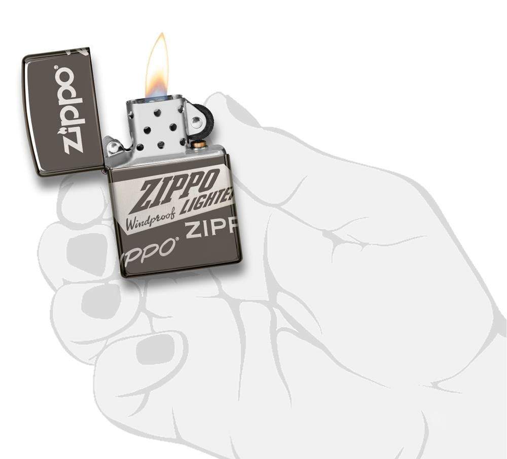 Zippo 49051 Zippo Logo Design Windproof Lighter, Classic Model, Black Ice - OUTBACK