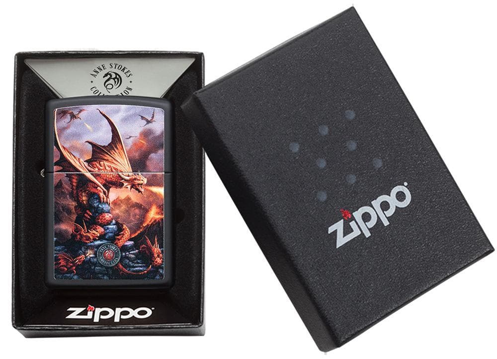 Zippo 49097 Anne Stokes Fire Breathing Dragon Black Matte Windproof Lighter, Classic Model, Black - OUTBACK