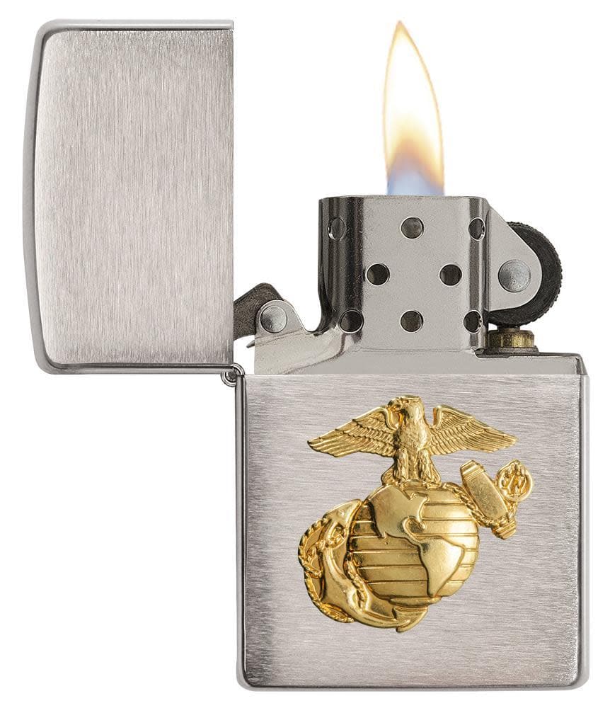 Zippo 280MAR U.S. Marine Corps Brushed Chrome Windproof Lighter, Classic Model, Silver - OUTBACK