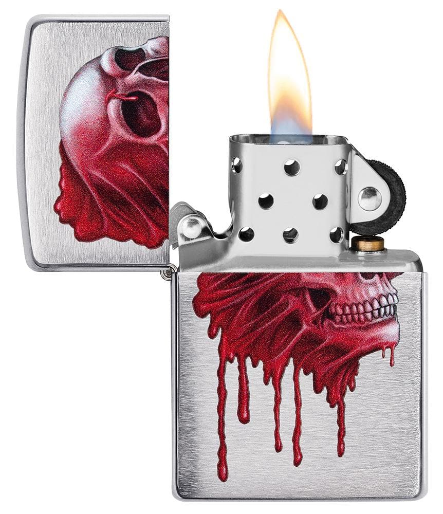 Zippo 49603 Bloody Skull Design Brushed Chrome Windproof Lighter, Classic Model, Brushed Chrome - OUTBACK