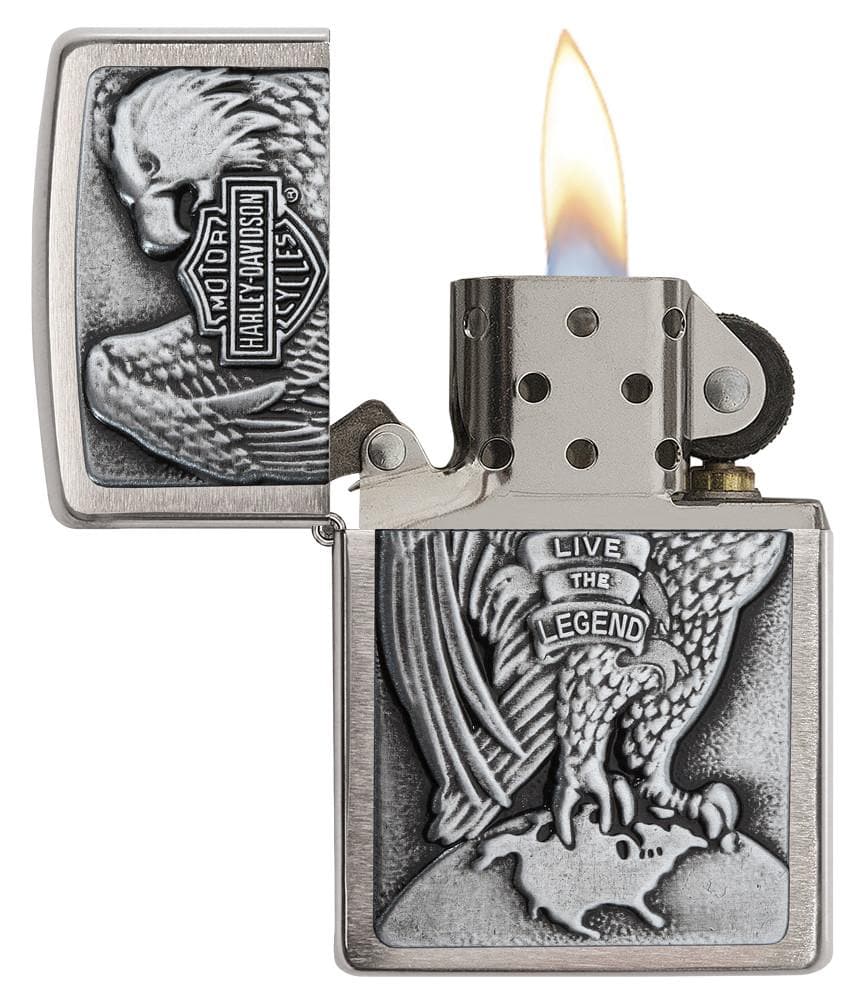 Zippo 200HD.H231 Harley Davidson Majestic Eagle Emblem High Polish Chrome Windproof Lighter, Harley Davidson Model, Silver - OUTBACK