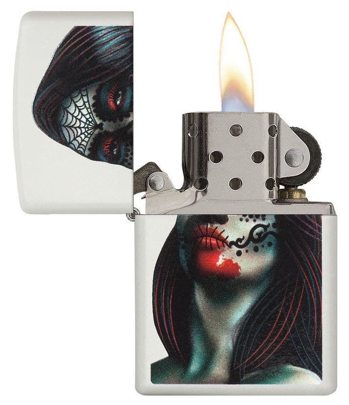 Zippo 29400 Day Of The Dead Lady Tattoo Street Chrome Windproof Lighter, Classic Model, Silver - OUTBACK