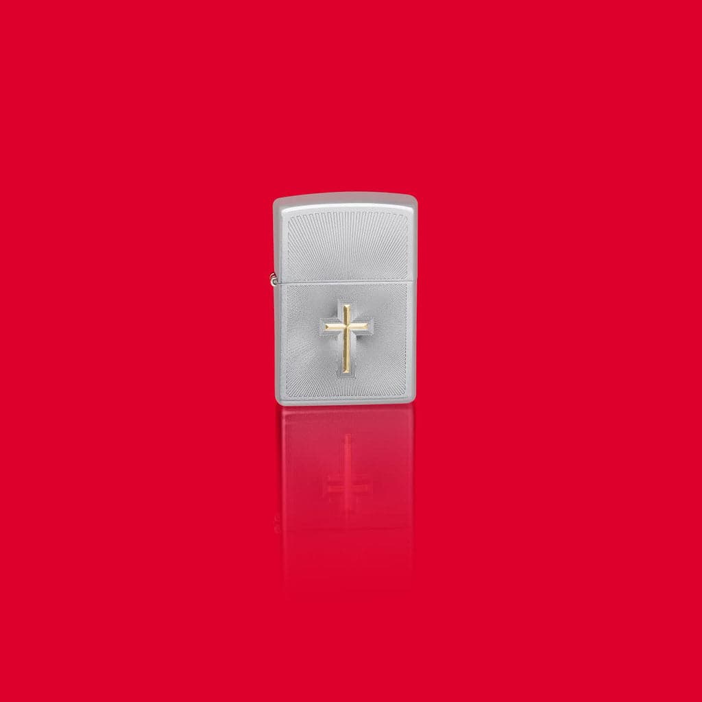 Zippo 48581 205 Auto Two Tone Cross Design Satin Chrome Windproof Lighter - OUTBACK