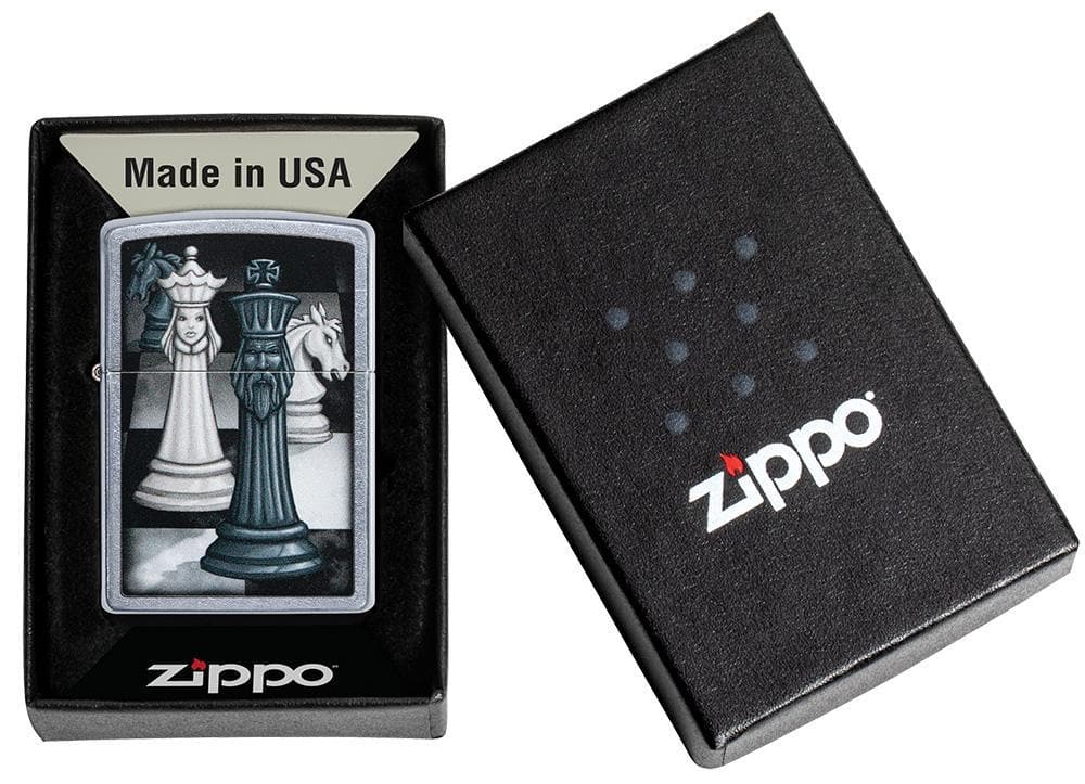 Zippo 49601 207 Chess Game Design Street Chrome Windproof Lighter, Classic Model, Silver - OUTBACK