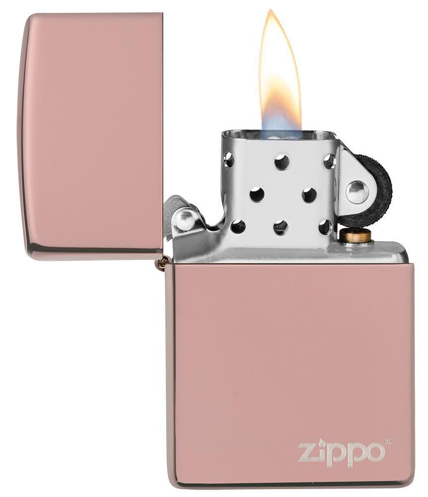 Zippo 49190ZL Classic High Polish Rose Gold Zippo Logo Windproof Lighter, Classic Model, Pink - OUTBACK