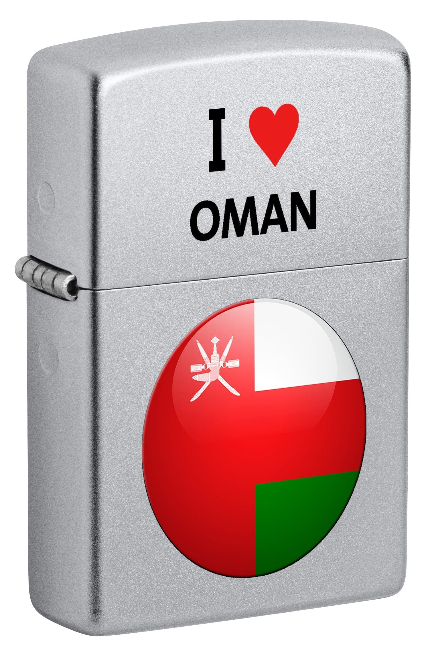 Zippo CI412709 205 I Love Oman Design Satin Chrome Windproof Lighter, Middle East Model, Silver - OUTBACK