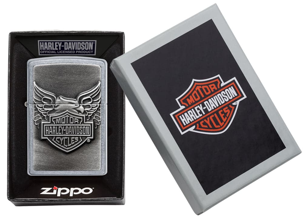 Zippo 20230 Harley Davidson Eagle Emblem Chrome Lighter, Harley Davidson Model, Silver - OUTBACK