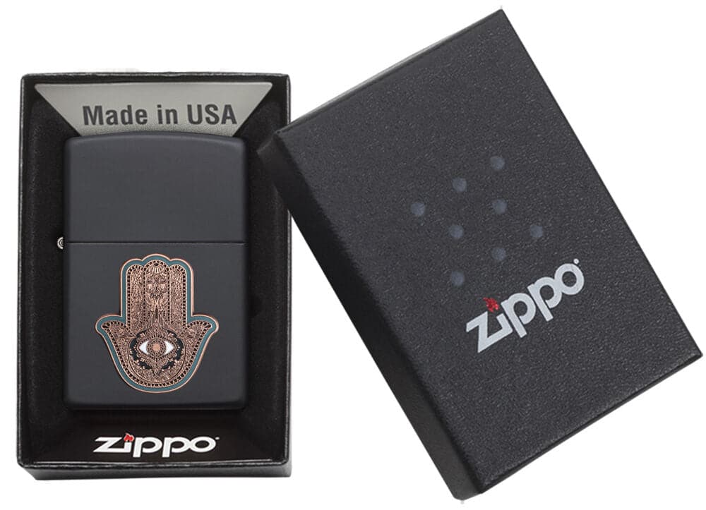 Zippo 29634 218 Hamsa Hand Black Matte Windproof Lighter, Classic Model, Black - OUTBACK