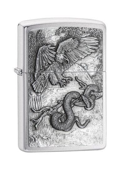 Zippo 29637 200 Eagle Vs Snake Brushed Chrome Windproof Lighter, Classic Model, Silver - OUTBACK