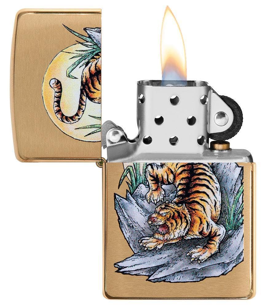 Zippo 49116 Tiger Tattoo Design Brushed Brass Windproof Lighter, Classic Model, Gold - OUTBACK