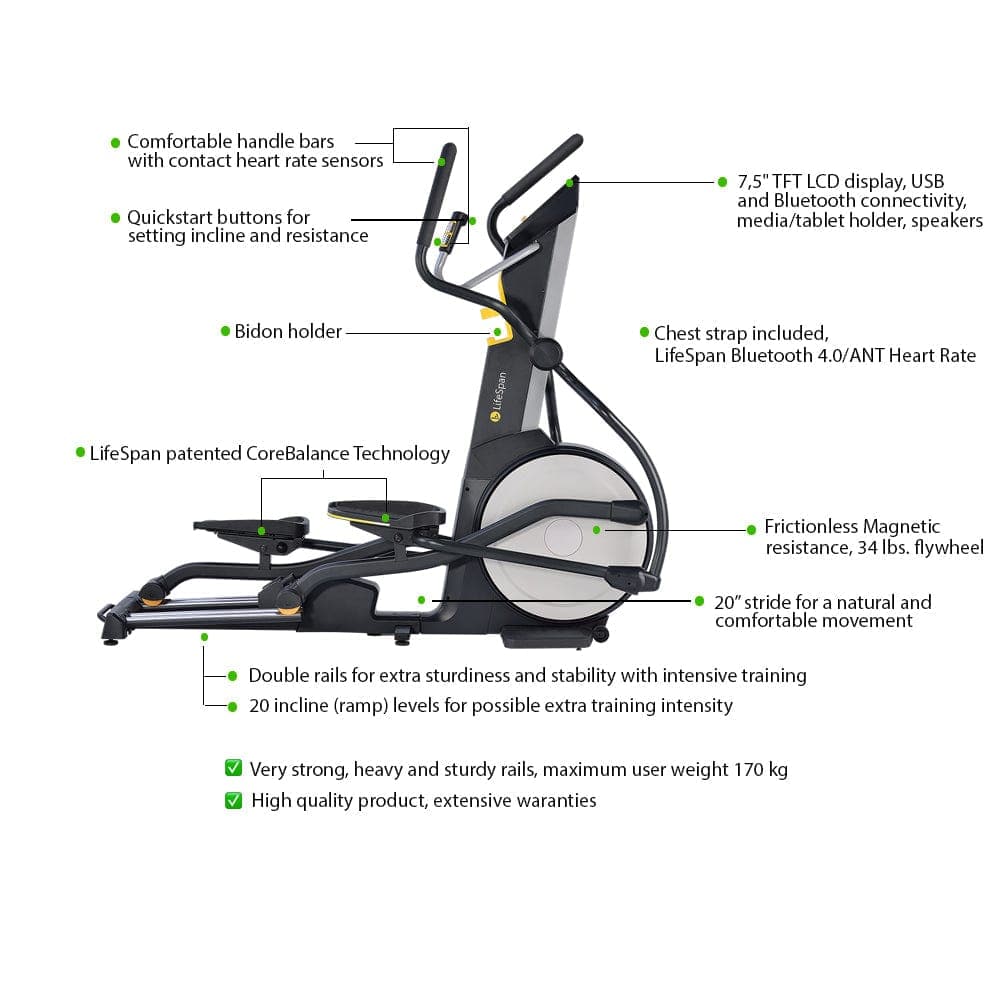 LSLLC Elliptical Machines Lifespan Fitness E3i+ Elliptical Cross Trainer