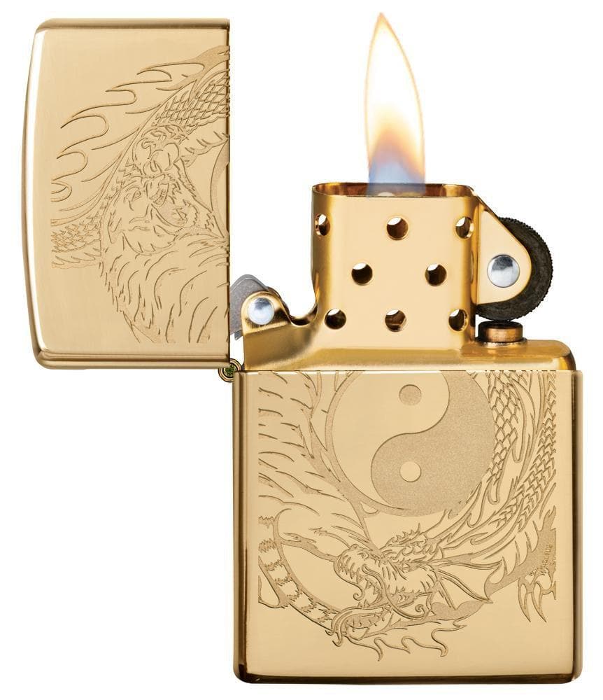 Zippo 49024 254B Tiger and Dragon Design High Polish Brass Windproof Lighter, Classic Model, Gold - OUTBACK