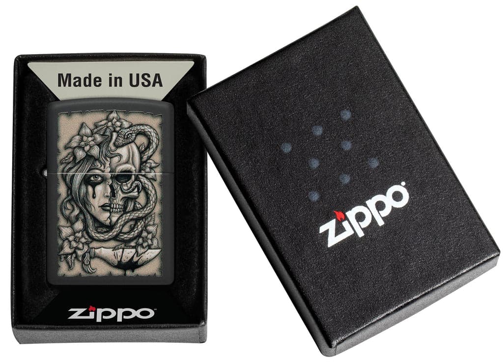 Zippo 48616 218 Gory Tattoo Design Black Matte Windproof Lighter - OUTBACK