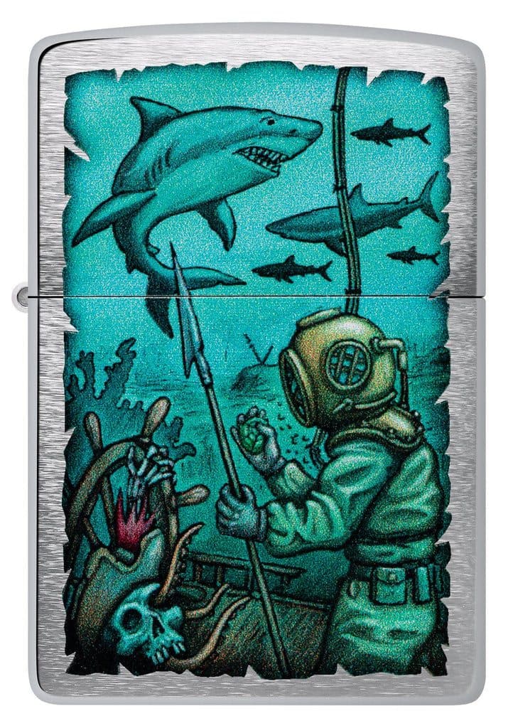 Zippo 48561 200 Shark Nautical Design Brushed Chrome Windproof Lighter - OUTBACK