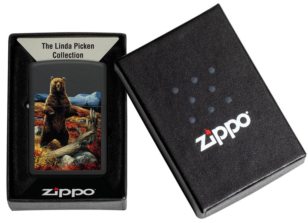 Zippo 48597 218 Linda Pickens Bear Design Black Matte Windproof Lighter - OUTBACK