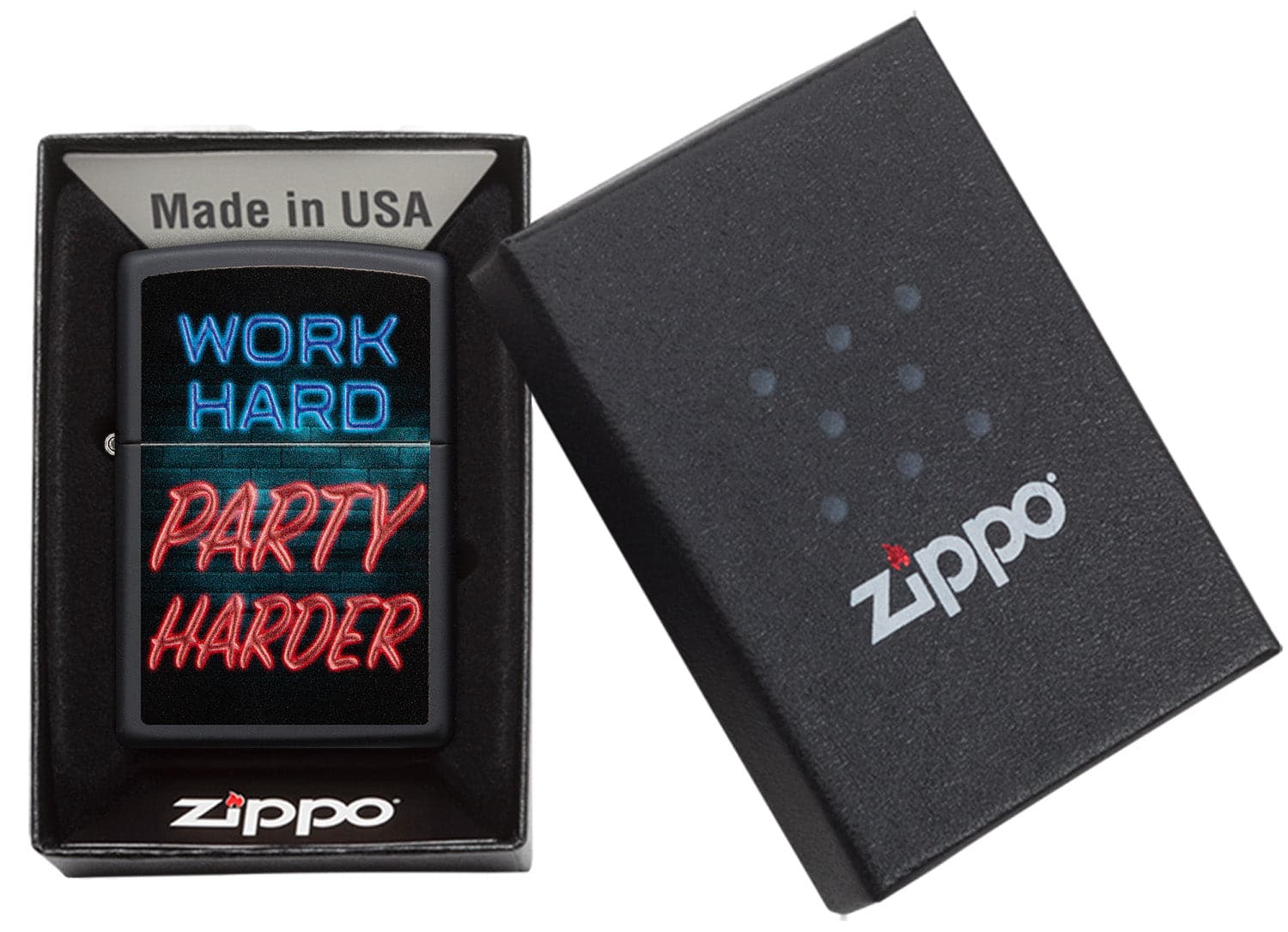 Zippo CI412248 218 Work Hard Design Black Matte Windproof Lighter, Middle East Model, Black - OUTBACK