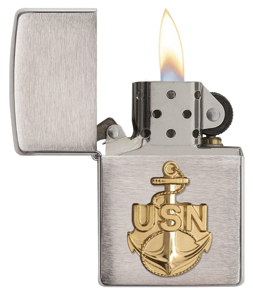 Zippo 280ANC Navy Brass Anchor Emblem on Chrome Lighter, Classic Model, Silver - OUTBACK