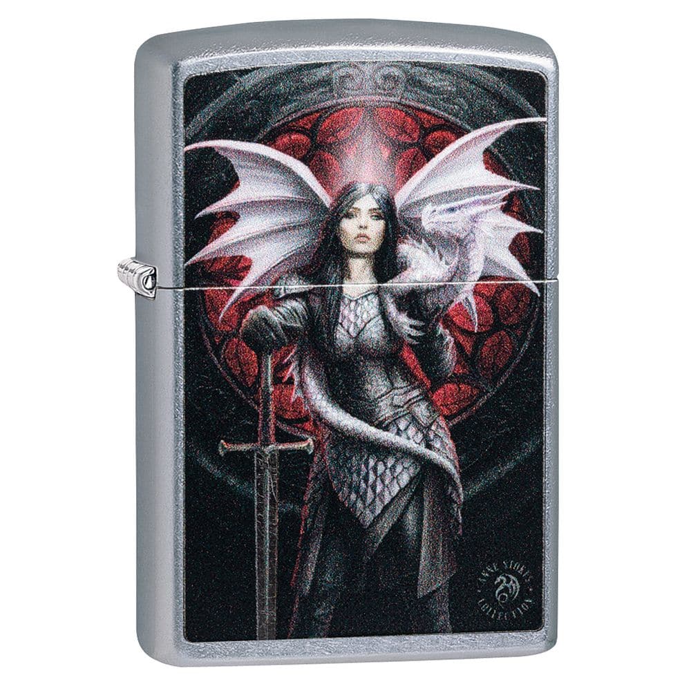 Zippo 49096 Anne Stokes Dragon Warrior Street Chrome Genuine Windproof Lighter, Classic Model, Silver - OUTBACK