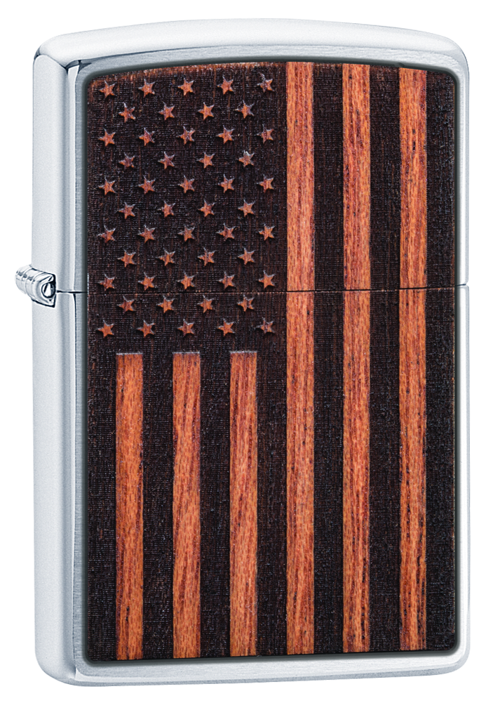 Zippo 29966 200 Woodchunk American Flag Brushed Chrome Windproof Lighter, Classic Model, Silver - OUTBACK