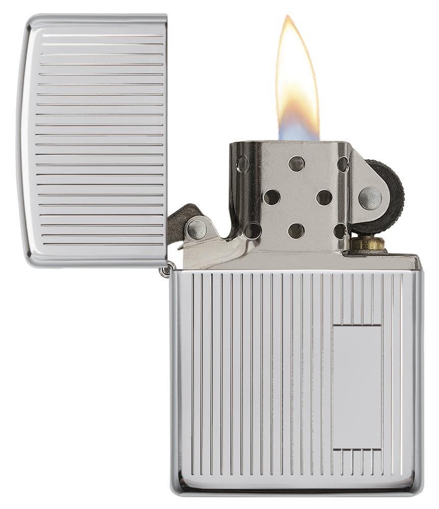 Zippo 350 Stripes High Polish Chrome Lighter, Classic Model, Silver - OUTBACK