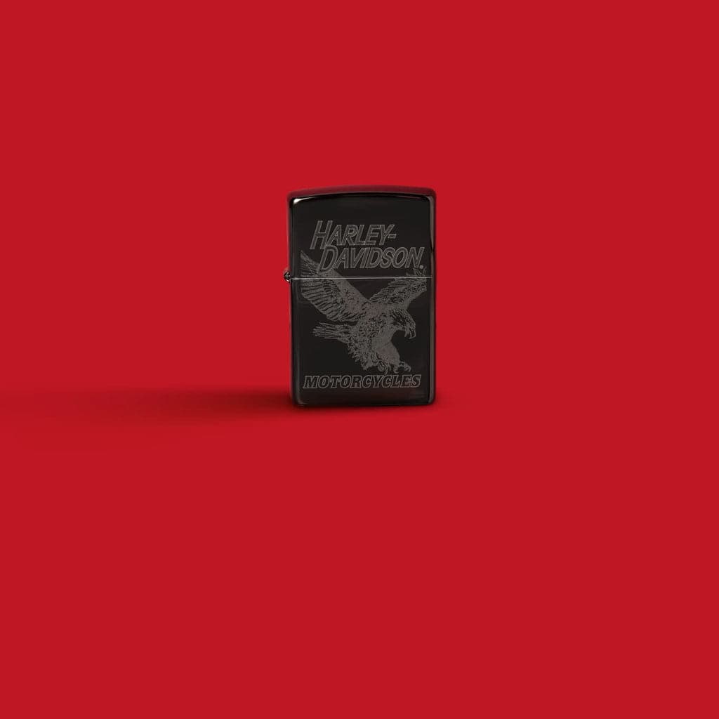 Zippo 48601 24756 Harley Davidson Laser Fancy Fill High Polish Black Windproof Lighter - OUTBACK