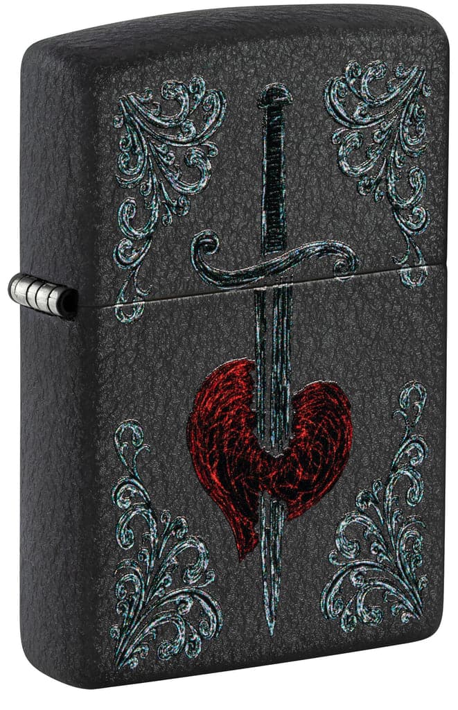 Zippo 48617 236 Heart Dagger Tattoo Design Black Crackle Windproof Lighter - OUTBACK