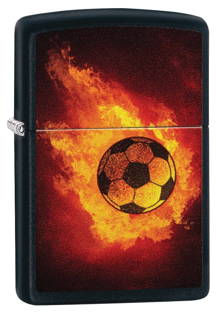 Zippo CI412374 218 Soccer Ball On Fire Design Black Matte Windproof Lighter, Middle East Model, Black - OUTBACK