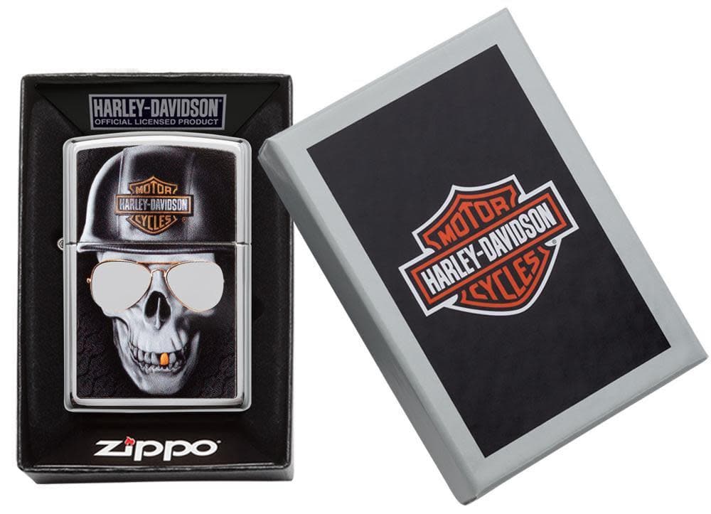 Zippo 29739 250 Harley-Davidson Skull High Polish Chrome Windproof Lighter, Harley-Davidson Model, Silver - OUTBACK