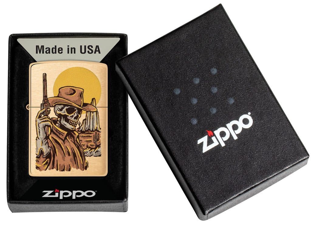 Zippo 48519 204B Wild West Skeleton Design Brushed Brass Windproof Lighter - OUTBACK