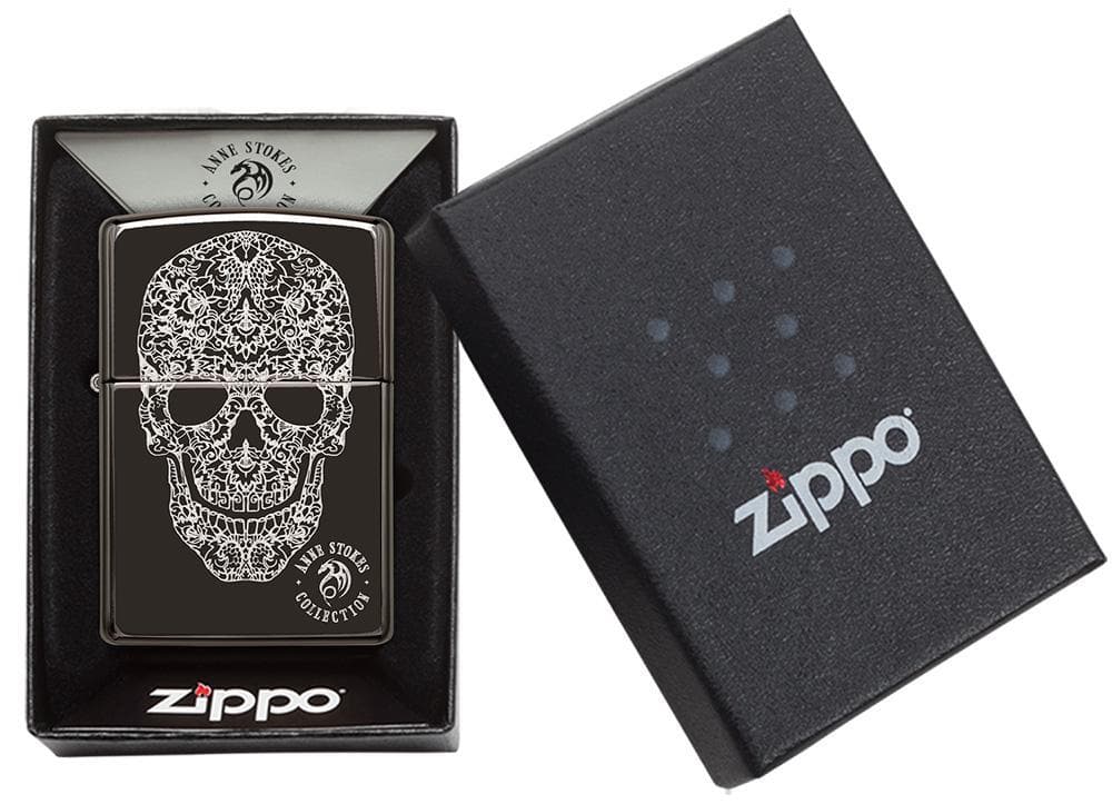 Zippo 49143 Anne Stokes Fancy Skull High Polish Black Windproof  Lighter, Classic Model, Black - OUTBACK