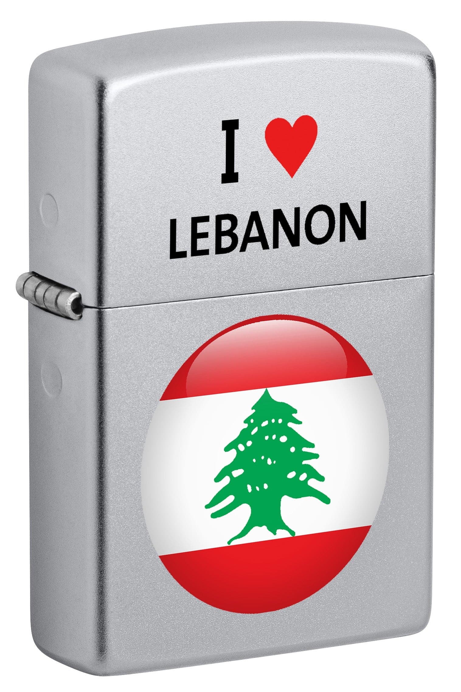 Zippo CI412704 205 I Love Lebanon Design Satin Chrome Windproof Lighter, Middle East Model, Silver - OUTBACK