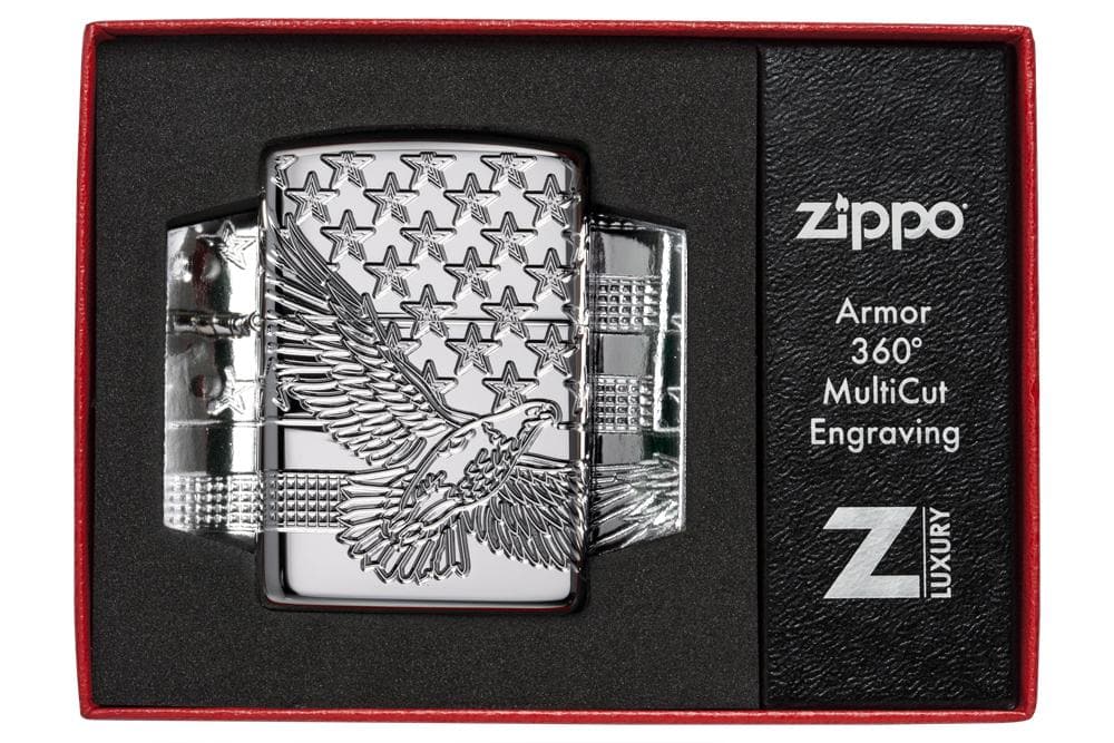 Zippo 49027 167 Patriotic Design High Polish Chrome Windproof Lighter, Classic Model, Silver - OUTBACK