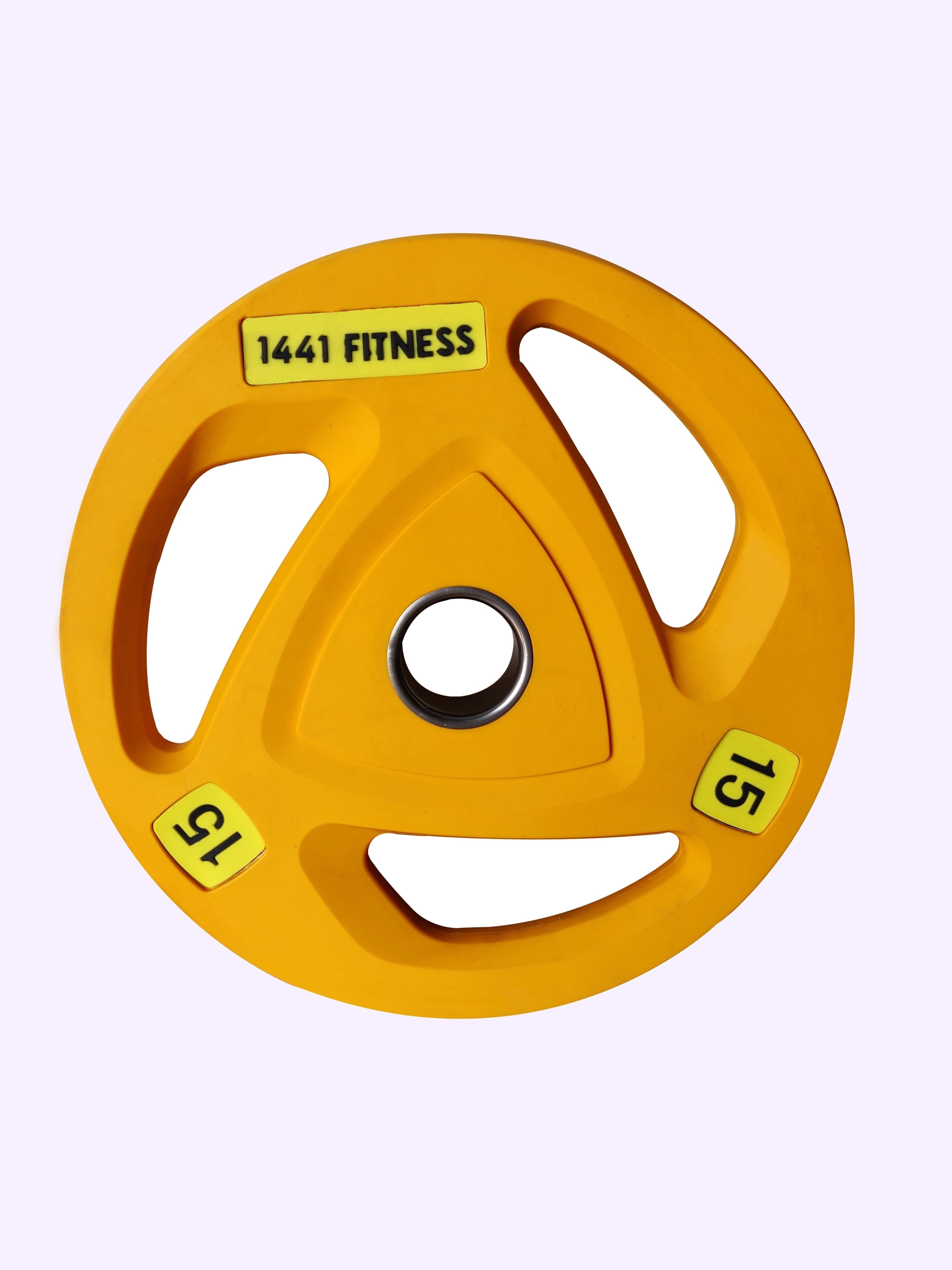 1441 Fitness Tri Grip Color PU Olympic Plates 2.5 Kg to 20 Kg - 1 Year Warranty 15 KG